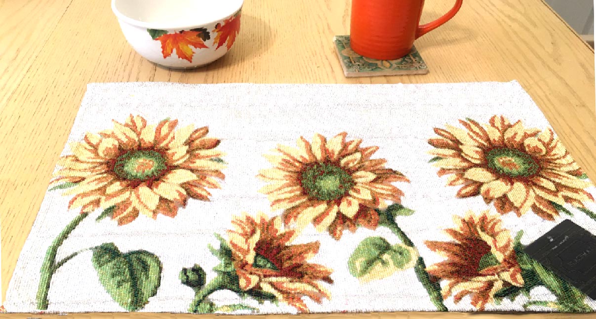* 4 Cloth-Fabric Tapestry-Floral Placemats Rustic Sunflowers